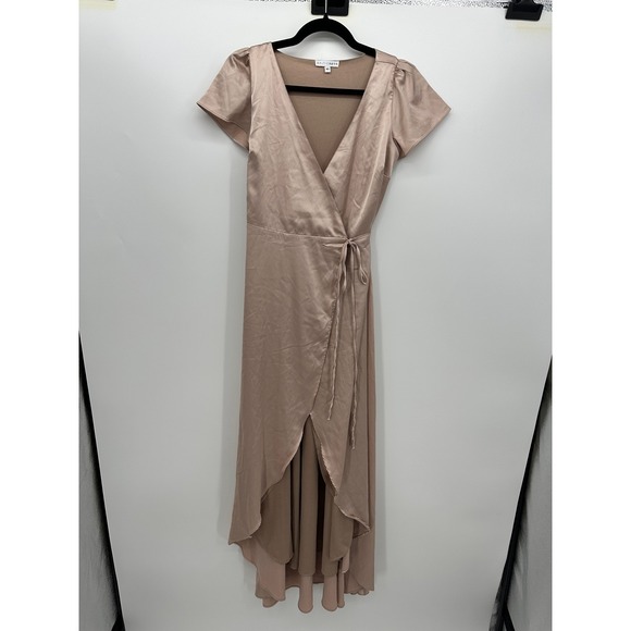 Baltic Born Dresses & Skirts - Baltic Born Champagne Krystal Satin Wrap Gown Size XS Wedding Bridal Event Gala